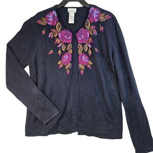 Koret Small Navy Blue Floral Embroidered Cardigan Look Deadstock